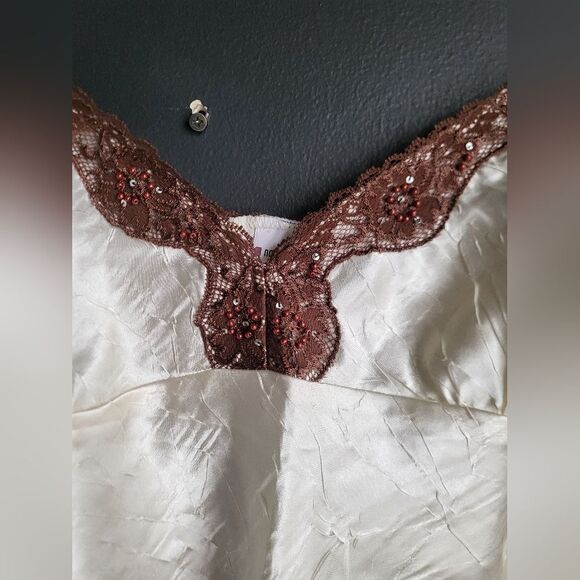 Y2k Babydoll Lace Trim Tank Cami Polyester Cream Sz L No boundaries Fairy Grunge - Picture 5 of 6